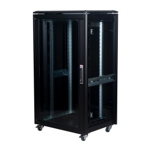 DYNAmic Data Cabinet Glass Front Door Steel Rear Door Removable Side Panels Adj Feet & Earth Kit Front Vertical  LN-FS26U8060-BL-921 Black (H)26U x (W)800mm x (D)600mm Castors