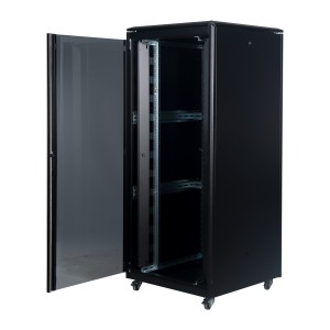 DYNAmic Data Cabinet Glass Front Door Steel Rear Door Removable Side Panels Adj Feet & Earth Kit LN-FS36U8080-BL-921 Black (H)36U x (W)800mm x (D)800mm Castors