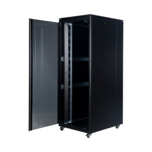 DYNAmic Data Cabinet Glass Front Door Steel Rear Door Removable Side Panels Adj Feet & Earth Kit LN-FS42U8010-BL-921 Black (H)42U x (W)800mm x (D)1000mm Castors