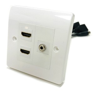 Projector Faceplate 4K 60Hz 4:4:4 Fly Lead Single Gang Plastic 2x HDMI, 1x 3.5mm White
