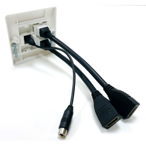 Projector Faceplate 4K 60Hz 4:4:4 Fly Lead Single Gang Plastic 2x HDMI, 1x 3.5mm White