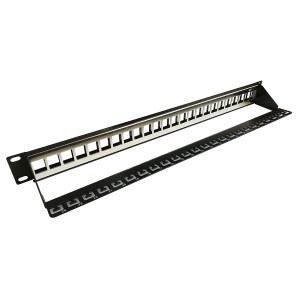 Patch Panel Unloaded Cat6A Shielded 24Port Keystone Rear Cable Management Black (H)1U x (W)19"