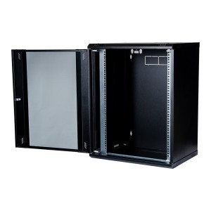 Wall Mount Cabinet Flat Pack Glass Black (H)15U x (W)600mm x (D)450mm