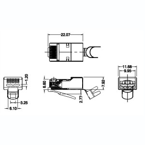 Fast-Fit Plug RJ45 Cat6A Shielded With Rear Clamp Stranded or Solid One-Part Max. Wire Insulation Dia. 1.2mm Pack Qty: 100pcs