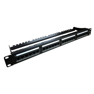 Patch Panel Cat5e Unshielded 24Port Rear Punch Rear Cable Management Bar Black (H)1U x (W)19"