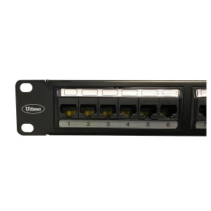 Patch Panel Cat5e Unshielded 24Port Rear Punch Rear Cable Management Bar Black (H)1U x (W)19"