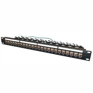 Patch Panel Cat8 Shielded 24Ports Keystone Jacks Rear Cable Management Black (H)1U x (W)19"