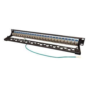 Patch Panel Cat8 Shielded 24Ports Keystone Jacks Rear Cable Management Black (H)1U x (W)19"