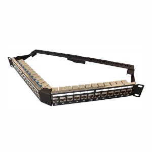 Angled Patch Panel Cat8 Shielded 24Ports Keystone Jacks Rear Cable Management Black (H)1U x (W)19"
