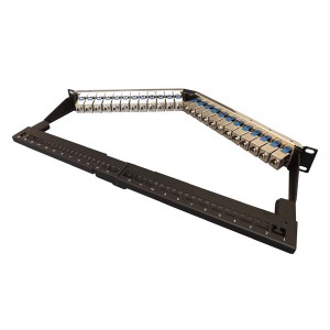 Angled Patch Panel Cat8 Shielded 24Ports Keystone Jacks Rear Cable Management Black (H)1U x (W)19"