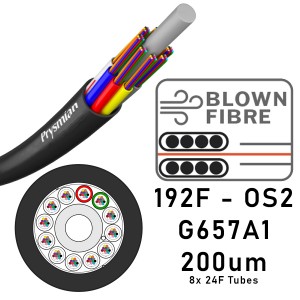 HD-Micro Blown Fibre Cable Multi-Loose Tube SM OS2 192F G657A1 200um HDPE Black (Dia)6.8mm   