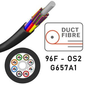 Duct Fibre Cable Multi-Loose Tube SM OS2 96 Fibre G657A1 250um HDPE Black (Dia)9.8mm   