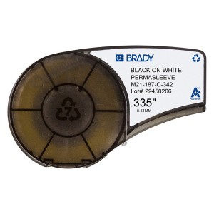 PermaSleeve Heat Shrink Label BMP21-PLUS Black on White 1.57-3.81mm M21-187-C-342 (H)8.5mm x (L)2.1Mtr