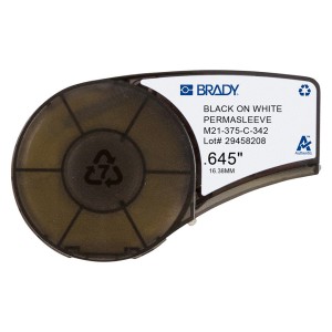 PermaSleeve Heat Shrink Label BMP21-PLUS Black on White 3.18-8.13mm M21-375-C-342 (H)16.4mm x (L)2.1Mtr