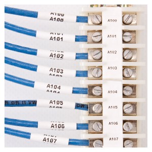 PermaSleeve Heat Shrink Label BMP21-PLUS Black on White 3.18-8.13mm M21-375-C-342 (H)16.4mm x (L)2.1Mtr