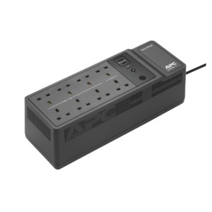 Back-UPS Essential Home Protection 850VA 520W 8x UK Socket BE850G2-UK Black (H)120mm x (W)130mm x (D)365mm Weight 4.5kg 1.80m Cord