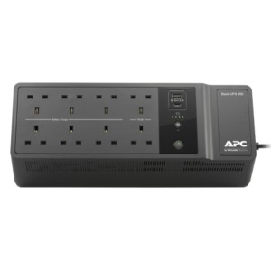 Back-UPS Essential Home Protection 850VA 520W 8x UK Socket BE850G2-UK Black (H)120mm x (W)130mm x (D)365mm Weight 4.5kg 1.80m Cord