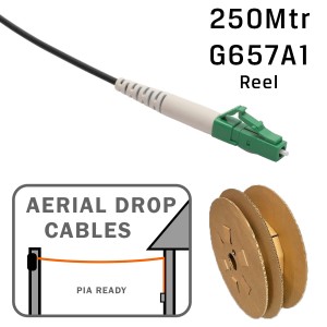 Aerial Drop Cable 1F LC/APC SM OS2 G657A1 PUR Black (L)250Mtr Reel (Dia)3mm   