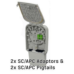 Wall Mountable Fibre Enclosure 2x SC/APC Sx C/w Adaptors & Pigtails 760253783 Grey (H)196mm x (W)154mm x (D)43mm